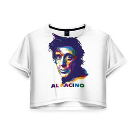Женская футболка 3D укороченная с принтом Al Pacino в Новосибирске, 100% полиэстер | круглая горловина, длина футболки до линии талии, рукава с отворотами | актёр | аль пачино | артист | звезда | кино | киноактёр | кинозвезда | кинофильм | роль