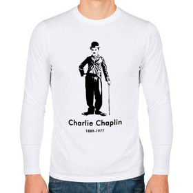 Мужской лонгслив хлопок с принтом Чарли Чаплин в Новосибирске, 100% хлопок |  | Тематика изображения на принте: 