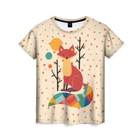 Женская футболка 3D с принтом Осенняя лисичка в Новосибирске, 100% полиэфир ( синтетическое хлопкоподобное полотно) | прямой крой, круглый вырез горловины, длина до линии бедер | animal | beast | cat | fox | kitty | nature | orange | животное | зверь | кот | котик | кошка | лиса | лисичка | оранжевая | осень | природа