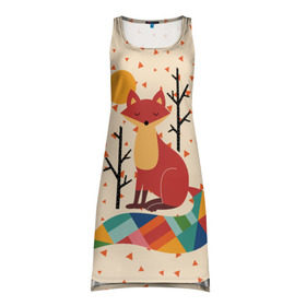 Платье-майка 3D с принтом Осенняя лисичка в Новосибирске, 100% полиэстер | полуприлегающий силуэт, широкие бретели, круглый вырез горловины, удлиненный подол сзади. | animal | beast | cat | fox | kitty | nature | orange | животное | зверь | кот | котик | кошка | лиса | лисичка | оранжевая | осень | природа