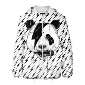 Мужская куртка 3D с принтом Панда вокалист в Новосибирске, ткань верха — 100% полиэстер, подклад — флис | прямой крой, подол и капюшон оформлены резинкой с фиксаторами, два кармана без застежек по бокам, один большой потайной карман на груди. Карман на груди застегивается на липучку | Тематика изображения на принте: animal | bear | beast | metal | music | nature | panda | rock | sound | vocal | вокал | животное | зверь | звук | медведь | меломан | метал | мишка | музыка | панда | природа | рок