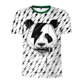 Мужская футболка 3D спортивная с принтом Панда вокалист в Новосибирске, 100% полиэстер с улучшенными характеристиками | приталенный силуэт, круглая горловина, широкие плечи, сужается к линии бедра | animal | bear | beast | metal | music | nature | panda | rock | sound | vocal | вокал | животное | зверь | звук | медведь | меломан | метал | мишка | музыка | панда | природа | рок