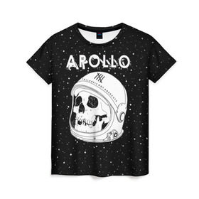 Женская футболка 3D с принтом Apollo в Новосибирске, 100% полиэфир ( синтетическое хлопкоподобное полотно) | прямой крой, круглый вырез горловины, длина до линии бедер | bone | cosmic | cosmos | galaxy | planet | skelet | skull | space | star | universe | аполло | астронавт | вселенная | галактика | звезды | космонавт | космос | кости | планета | скелет | череп