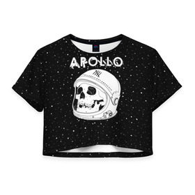 Женская футболка 3D укороченная с принтом Apollo в Новосибирске, 100% полиэстер | круглая горловина, длина футболки до линии талии, рукава с отворотами | Тематика изображения на принте: bone | cosmic | cosmos | galaxy | planet | skelet | skull | space | star | universe | аполло | астронавт | вселенная | галактика | звезды | космонавт | космос | кости | планета | скелет | череп