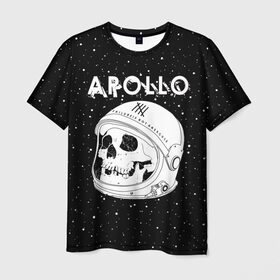 Мужская футболка 3D с принтом Apollo в Новосибирске, 100% полиэфир | прямой крой, круглый вырез горловины, длина до линии бедер | bone | cosmic | cosmos | galaxy | planet | skelet | skull | space | star | universe | аполло | астронавт | вселенная | галактика | звезды | космонавт | космос | кости | планета | скелет | череп