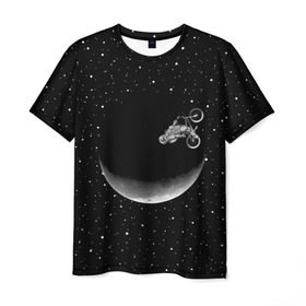 Мужская футболка 3D с принтом Астронавт байкер в Новосибирске, 100% полиэфир | прямой крой, круглый вырез горловины, длина до линии бедер | astronaut | cosmonaut | cosmos | galaxy | moto | planet | space | star | universe | астронавт | байкер | вселенная | галактика | звезды | космонавт | космос | луна | мотоцикл | планета