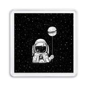 Магнит 55*55 с принтом Астронавт с шариком в Новосибирске, Пластик | Размер: 65*65 мм; Размер печати: 55*55 мм | astronaut | cosmonaut | cosmos | dead | galaxy | moon | planet | space | star | universe | астронавт | вселенная | галактика | звезды | космонавт | космос | луна | планета | шарик