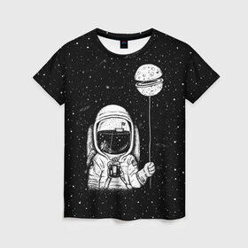 Женская футболка 3D с принтом Астронавт с шариком в Новосибирске, 100% полиэфир ( синтетическое хлопкоподобное полотно) | прямой крой, круглый вырез горловины, длина до линии бедер | astronaut | cosmonaut | cosmos | dead | galaxy | moon | planet | space | star | universe | астронавт | вселенная | галактика | звезды | космонавт | космос | луна | планета | шарик