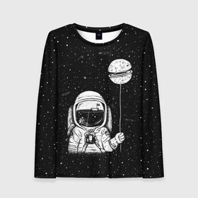 Женский лонгслив 3D с принтом Астронавт с шариком в Новосибирске, 100% полиэстер | длинные рукава, круглый вырез горловины, полуприлегающий силуэт | astronaut | cosmonaut | cosmos | dead | galaxy | moon | planet | space | star | universe | астронавт | вселенная | галактика | звезды | космонавт | космос | луна | планета | шарик