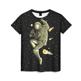 Женская футболка 3D с принтом Атака метеоров в Новосибирске, 100% полиэфир ( синтетическое хлопкоподобное полотно) | прямой крой, круглый вырез горловины, длина до линии бедер | astronaut | cosmonaut | cosmos | galaxy | meteor | planet | space | star | universe | астронавт | вселенная | галактика | гравитация | звезды | космонавт | космос | метеор | планета
