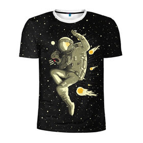 Мужская футболка 3D спортивная с принтом Атака метеоров в Новосибирске, 100% полиэстер с улучшенными характеристиками | приталенный силуэт, круглая горловина, широкие плечи, сужается к линии бедра | astronaut | cosmonaut | cosmos | galaxy | meteor | planet | space | star | universe | астронавт | вселенная | галактика | гравитация | звезды | космонавт | космос | метеор | планета