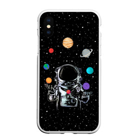 Чехол для iPhone XS Max матовый с принтом Космический жонглер в Новосибирске, Силикон | Область печати: задняя сторона чехла, без боковых панелей | astronaut | cosmonaut | cosmos | galaxy | planet | space | star | universe | астронавт | вселенная | галактика | звезды | земля | космонавт | космос | луна | марс | планета | сатурн | уран