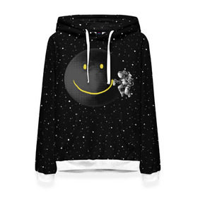 Женская толстовка 3D с принтом Лунная улыбка в Новосибирске, 100% полиэстер  | двухслойный капюшон со шнурком для регулировки, мягкие манжеты на рукавах и по низу толстовки, спереди карман-кенгуру с мягким внутренним слоем. | astronaut | cosmonaut | cosmos | galaxy | meteor | moon | planet | smile | space | universe | астронавт | вселенная | галактика | звезды | космонавт | космос | луна | смайл | улыбка