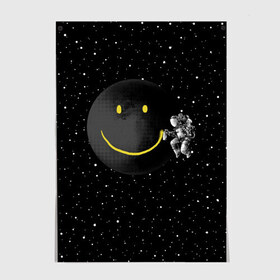 Постер с принтом Лунная улыбка в Новосибирске, 100% бумага
 | бумага, плотность 150 мг. Матовая, но за счет высокого коэффициента гладкости имеет небольшой блеск и дает на свету блики, но в отличии от глянцевой бумаги не покрыта лаком | astronaut | cosmonaut | cosmos | galaxy | meteor | moon | planet | smile | space | universe | астронавт | вселенная | галактика | звезды | космонавт | космос | луна | смайл | улыбка
