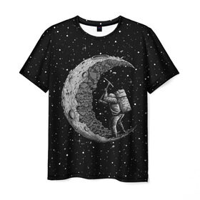 Мужская футболка 3D с принтом Лунный шахтер в Новосибирске, 100% полиэфир | прямой крой, круглый вырез горловины, длина до линии бедер | astronaut | cosmonaut | cosmos | galaxy | moon | planet | space | star | universe | астронавт | вселенная | галактика | звезды | космонавт | космос | луна | планета | шахтер