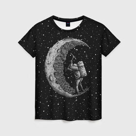 Женская футболка 3D с принтом Лунный шахтер в Новосибирске, 100% полиэфир ( синтетическое хлопкоподобное полотно) | прямой крой, круглый вырез горловины, длина до линии бедер | astronaut | cosmonaut | cosmos | galaxy | moon | planet | space | star | universe | астронавт | вселенная | галактика | звезды | космонавт | космос | луна | планета | шахтер