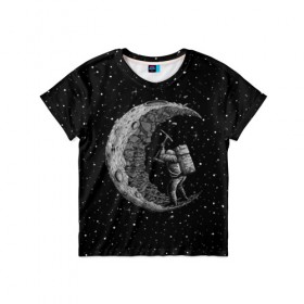 Детская футболка 3D с принтом Лунный шахтер в Новосибирске, 100% гипоаллергенный полиэфир | прямой крой, круглый вырез горловины, длина до линии бедер, чуть спущенное плечо, ткань немного тянется | astronaut | cosmonaut | cosmos | galaxy | moon | planet | space | star | universe | астронавт | вселенная | галактика | звезды | космонавт | космос | луна | планета | шахтер
