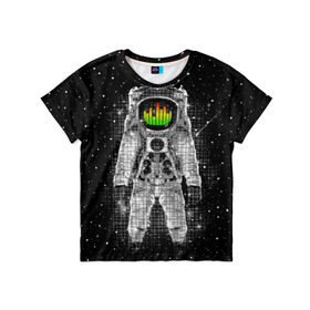 Детская футболка 3D с принтом Музыкальный космонавт в Новосибирске, 100% гипоаллергенный полиэфир | прямой крой, круглый вырез горловины, длина до линии бедер, чуть спущенное плечо, ткань немного тянется | astronaut | cosmonaut | dj | eqializer | galaxy | moon | music | planet | space | star | universe | астронавт | вселенная | галактика | диджей | космонавт | космос | музыка | эквалайзер