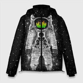 Мужская зимняя куртка 3D с принтом Музыкальный космонавт в Новосибирске, верх — 100% полиэстер; подкладка — 100% полиэстер; утеплитель — 100% полиэстер | длина ниже бедра, свободный силуэт Оверсайз. Есть воротник-стойка, отстегивающийся капюшон и ветрозащитная планка. 

Боковые карманы с листочкой на кнопках и внутренний карман на молнии. | astronaut | cosmonaut | dj | eqializer | galaxy | moon | music | planet | space | star | universe | астронавт | вселенная | галактика | диджей | космонавт | космос | музыка | эквалайзер