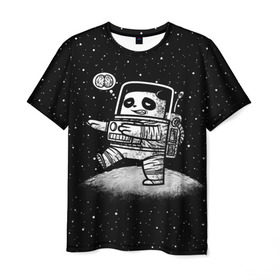 Мужская футболка 3D с принтом Панда лунатик в Новосибирске, 100% полиэфир | прямой крой, круглый вырез горловины, длина до линии бедер | astronaut | cosmonaut | cosmos | galaxy | gravity | moon | planet | space | star | universe | астронавт | вселенная | галактика | звезды | космонавт | космос | луна | лунатик