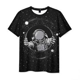 Мужская футболка 3D с принтом Черная дыра в Новосибирске, 100% полиэфир | прямой крой, круглый вырез горловины, длина до линии бедер | astronaut | cosmonaut | cosmos | galaxy | meteor | moon | planet | space | star | universe | астронавт | бесконечность | вселенная | галактика | космонавт | космос | черная дыра