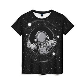 Женская футболка 3D с принтом Черная дыра в Новосибирске, 100% полиэфир ( синтетическое хлопкоподобное полотно) | прямой крой, круглый вырез горловины, длина до линии бедер | astronaut | cosmonaut | cosmos | galaxy | meteor | moon | planet | space | star | universe | астронавт | бесконечность | вселенная | галактика | космонавт | космос | черная дыра
