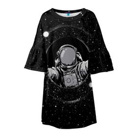 Детское платье 3D с принтом Черная дыра в Новосибирске, 100% полиэстер | прямой силуэт, чуть расширенный к низу. Круглая горловина, на рукавах — воланы | Тематика изображения на принте: astronaut | cosmonaut | cosmos | galaxy | meteor | moon | planet | space | star | universe | астронавт | бесконечность | вселенная | галактика | космонавт | космос | черная дыра