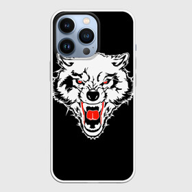 Чехол для iPhone 13 Pro с принтом Волк в Новосибирске,  |  | animal | background | black | eyes | fangs | head | predator | red | teeth | white | wolf | белый | волк | глаза | голова | животное | зверь | клыки | красные | оскал | фон | хищник | черный