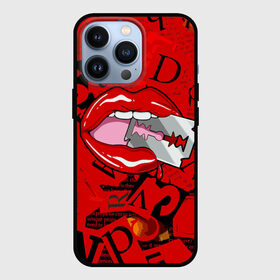 Чехол для iPhone 13 Pro с принтом Поп арт, опасная бритва в Новосибирске,  |  | Тематика изображения на принте: blade | blood | dangerous | drop | letters | lips | pop   art | razor | бритва | буквы | губы | капля | кровь | лезвие | опасная | поп арт