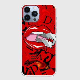 Чехол для iPhone 13 Pro Max с принтом Поп арт, опасная бритва в Новосибирске,  |  | blade | blood | dangerous | drop | letters | lips | pop   art | razor | бритва | буквы | губы | капля | кровь | лезвие | опасная | поп арт