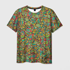Мужская футболка 3D с принтом Узор пейсли в Новосибирске, 100% полиэфир | прямой крой, круглый вырез горловины, длина до линии бедер | бута | восточный | индийский | капля | листья | огурцы | орнамент | паттерн