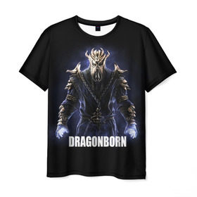 Мужская футболка 3D с принтом Dragonborn в Новосибирске, 100% полиэфир | прямой крой, круглый вырез горловины, длина до линии бедер | game | the elder scrolls v: skyrim | драконорожденный | игра | игрок