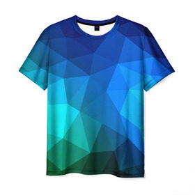 Мужская футболка 3D с принтом Fight Polygon в Новосибирске, 100% полиэфир | прямой крой, круглый вырез горловины, длина до линии бедер | зеленый | полигон | синий | треугольники