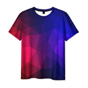 Мужская футболка 3D с принтом Red&Blue в Новосибирске, 100% полиэфир | прямой крой, круглый вырез горловины, длина до линии бедер | красный | полигон | треугольники | яркий