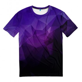 Мужская футболка 3D с принтом PolyViolet в Новосибирске, 100% полиэфир | прямой крой, круглый вырез горловины, длина до линии бедер | полигон | тёмный | треугольники | фиолетовый