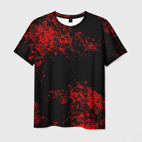 Мужская футболка 3D с принтом Капли красок в Новосибирске, 100% полиэфир | прямой крой, круглый вырез горловины, длина до линии бедер | брызки | красный | черный