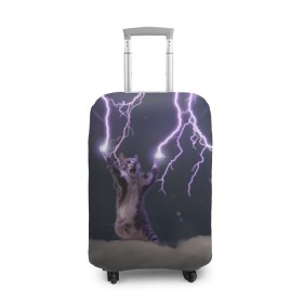 Чехол для чемодана 3D с принтом Грозовой кошак в Новосибирске, 86% полиэфир, 14% спандекс | двустороннее нанесение принта, прорези для ручек и колес | lightning cat