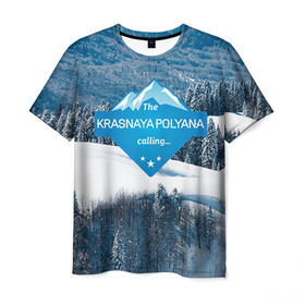 Мужская футболка 3D с принтом Красная поляна в Новосибирске, 100% полиэфир | прямой крой, круглый вырез горловины, длина до линии бедер | горнолыжный курорт | горы | зима | красная поляна | лыжи | парк | роза хуторов | снег | сноутборд | сочи