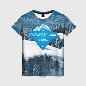 Женская футболка 3D с принтом Красная поляна в Новосибирске, 100% полиэфир ( синтетическое хлопкоподобное полотно) | прямой крой, круглый вырез горловины, длина до линии бедер | горнолыжный курорт | горы | зима | красная поляна | лыжи | парк | роза хуторов | снег | сноутборд | сочи