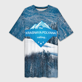 Платье-футболка 3D с принтом Красная поляна в Новосибирске,  |  | горнолыжный курорт | горы | зима | красная поляна | лыжи | парк | роза хуторов | снег | сноутборд | сочи