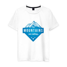 Мужская футболка хлопок с принтом Горы зовут в Новосибирске, 100% хлопок | прямой крой, круглый вырез горловины, длина до линии бедер, слегка спущенное плечо. | альпинизм | горы | лыжи | сноуборд
