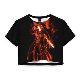 Женская футболка 3D укороченная с принтом Devil May Cry в Новосибирске, 100% полиэстер | круглая горловина, длина футболки до линии талии, рукава с отворотами | devil | данте | дьявол | слэшер