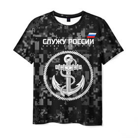 Мужская футболка 3D с принтом Служу России, ВМФ в Новосибирске, 100% полиэфир | прямой крой, круглый вырез горловины, длина до линии бедер | армия | военно морской флот | вооружённые | русский | эмблема | якорь