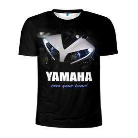 Мужская футболка 3D спортивная с принтом Yamaha в Новосибирске, 100% полиэстер с улучшенными характеристиками | приталенный силуэт, круглая горловина, широкие плечи, сужается к линии бедра | yamaha | yzf | байк | байкер | мото | мотоцикл | мотоциклист | ямаха
