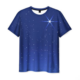 Мужская футболка 3D с принтом Звезда пленительного счастья в Новосибирске, 100% полиэфир | прямой крой, круглый вырез горловины, длина до линии бедер | Тематика изображения на принте: блеск | галактика | звёзды | космос | лучи | небо | ночь