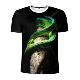 Мужская футболка 3D спортивная с принтом Змея на груди в Новосибирске, 100% полиэстер с улучшенными характеристиками | приталенный силуэт, круглая горловина, широкие плечи, сужается к линии бедра | гадюка | дерево | джунгли | зелёный змей | змея | кобра | природа | удав