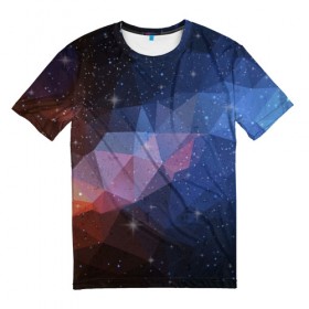 Мужская футболка 3D с принтом Космический полигон в Новосибирске, 100% полиэфир | прямой крой, круглый вырез горловины, длина до линии бедер | полигоны | треугольники