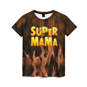 Женская футболка 3D с принтом Супер мама в Новосибирске, 100% полиэфир ( синтетическое хлопкоподобное полотно) | прямой крой, круглый вырез горловины, длина до линии бедер | для двоих | дочка | мама | папа | парные | семейные | супер | сын | сынок