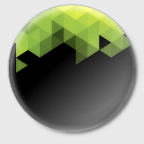 Значок с принтом Trianse Green в Новосибирске,  металл | круглая форма, металлическая застежка в виде булавки | trianse | абстракция | бумага | геометрия | грани | изгиб | линии | оптические | полигоны | полосы | постель | розовый | сочетания | текстура | треугольники