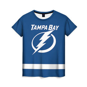 Женская футболка 3D с принтом Tampa Bay Johnson в Новосибирске, 100% полиэфир ( синтетическое хлопкоподобное полотно) | прямой крой, круглый вырез горловины, длина до линии бедер | 9 | tampa bay lightning | tyler johnson | нхл | тайлер джонсон | тампа бэй лайтнинг | хоккей